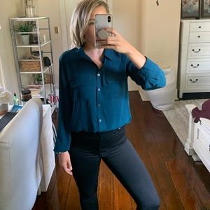 LOFT Marine Blue Button-Up Blouse